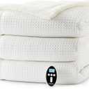 Heated Blanket Queen Size with Wireless LCD Controller, Machine Washable Waffle Fast Heating Electric Throw Blankets, 6 Heat Levels & 2-10H Time Settings, ETL Certified, White, 84" x 90"