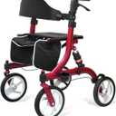 Winlove Rollator Walkers for Seniors-Folding Rollator Walker with Seat and 10-inch All Terrain Wheels-Medical Rollator Walker Aluminium Frame with Suspension Spring and Thick Seat-Lightweight, Red