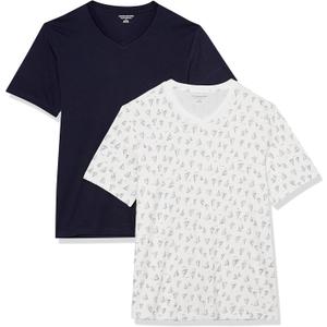 Amazon Essentials Men's Short-Sleeve V-Neck T-Shirts, Pack of 2 (White, S)