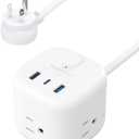 Amazon Basics Power Strip Cube 3 Outlet 3 USB Ports, 1 USB-C(15W) and 2 USB-A(12W), 5 ft Extension Cord, Home, Office, Travel, White