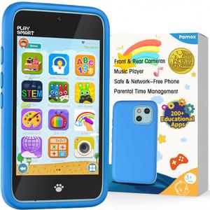 Kids Toy Phones with Dual Camera, Learning Toys Phones Gifts for Kid 3-12 with 200+ Educational Puzzle Games, 4" Touchscreen Rechargeable Blue Child Smartphones with Parental Control
