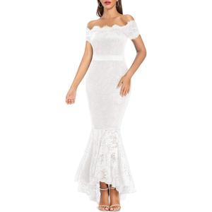 LALAGEN Women's Floral Lace Long Sleeve Off Shoulder Wedding Mermaid Dress (X-Large)