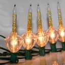 8.8Ft Vintage Christmas Bubble Lights, Outdoor Tree Lights with 10 Gold Glitter Bulbs, C7/E12 Candelabra Base, 5W String Lights with Gold Liquid Great for Indoor Xmas Celebrations Decorations (Clear/Golden Onion)