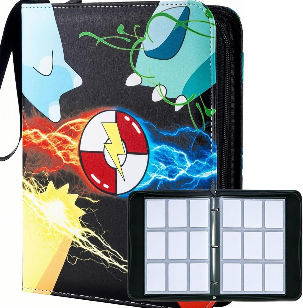 Card Binder 9 Pocket with Zipper, Trading Card Holder 50 Removable Sleeves – Holds 900 Cards, 3-Ring Album Case for Sports & Game Cards, Gift for Boys Girls (9 Pocket 900)