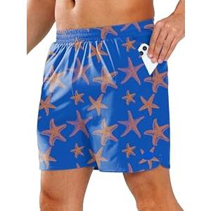 NORTHYARD Mens Swim Trunks 5" Beach Swim Shorts Quick Dry Bathing Suit with Mesh Liner Packable, Blue Starfish, L