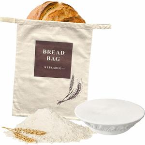 Reusable Beeswax Bread Bags and Proofing Cover for Homemade Sourdough Bread-2 Pack XL-Organic Cotton Beeswax Lined Bags,Leakproof & Breathable Freshness(BW&BC-Beige2)