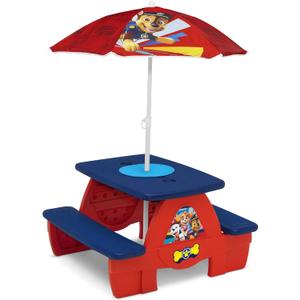 Delta Children 4 Seat Activity Picnic Table with Umbrella and Lego Compatible Tabletop, PAW Patrol