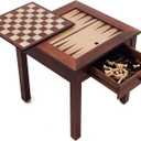Game Table - 3-in-1 Reversible Tabletop with Veneered Wood, Chess, and Backgammon Gameboards - Game Room Furniture by Trademark Games, Small