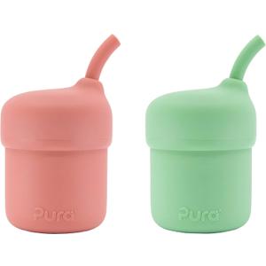 Pura my-my Silicone Straw Cup| Spill Proof, Reusable, Food Grade Silicone, Plastic-Free | For Kids, Toddlers, Babies & Infants - 2 Pack Rose & Moss