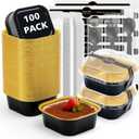 Ruckae 10oz 100 Pcs Square Mini Loaf Pans with Lids-Disposable Foil Dessert Containers,Mini Cake Pans with Lids,Aluminum Dessert Cups for Parties and Weddings (Black Gold, 10oz)