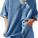 Tankaneo Womens Sweater Set 2 Piece Outfits Oversized 3/4 Sleeve V Neck Knit Tops High Waisted Shorts Lounge Sets (Large, Blue)