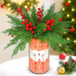2 x 75 PCS Christmas Decorations, Artificial Greenery Christmas Ornaments, Pine Branches Red Berry Stems with DIY Vase Filler Set, Xmas Trees Vase Centerpieces for Tables
