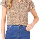 CeCe Women's Leopard Print Double Flutter Sleeves Open Collar Hidden Placket Top (M)