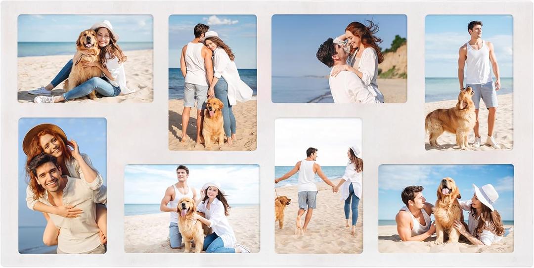 YESKAY 4x6 Picture Frame Collage for Wall Decor,Multiple Photo Collage Frames with Tempered Glass,8-Opening for 4 x 6 Picture Frames,Rustic White,1 Pack(OD:11.75X21in)