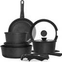 15PCS Pots and Pans Set Non Stick, Kitchen Cookware Sets with Detachable Handle, Ceramic Cookware Sets, Non Stick RV Cookware Cooking Set, Dishwasher  Oven Safe, PFOA Free, Black