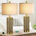 27" Gold Vintage Table Lamps Set of 2 with USB A+C Fast Charging Ports, Modern Farmhouse Bedside Nightstand Lamps for Bedroom with Beige Linen Shade, Rustic End Table Lamps for Living Room Office