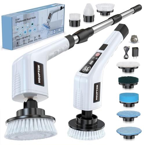 Electric Spin Scrubber, Cleaning Brushes for Household Use with 8 Replaceable Brush Heads, Power Scrubbers for Cleaning Bathroom, Extension Bath Brush Long Handle for Shower, Tub, Kitchen, Tile, Floor