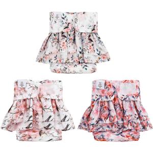 CuteBone Female Dog Diapers with Skirts Pack of 3 Reusable Puppy Dresses Pants for Heat Cycle Period QBD18S