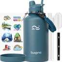 Swigina [2-IN-1 LID] 64 oz Insulated Water Bottle with Silicone Boot (48hrs Cold/24hrs Hot) - DIY Stickers, Leakproof, BPA Free, Half Gallon