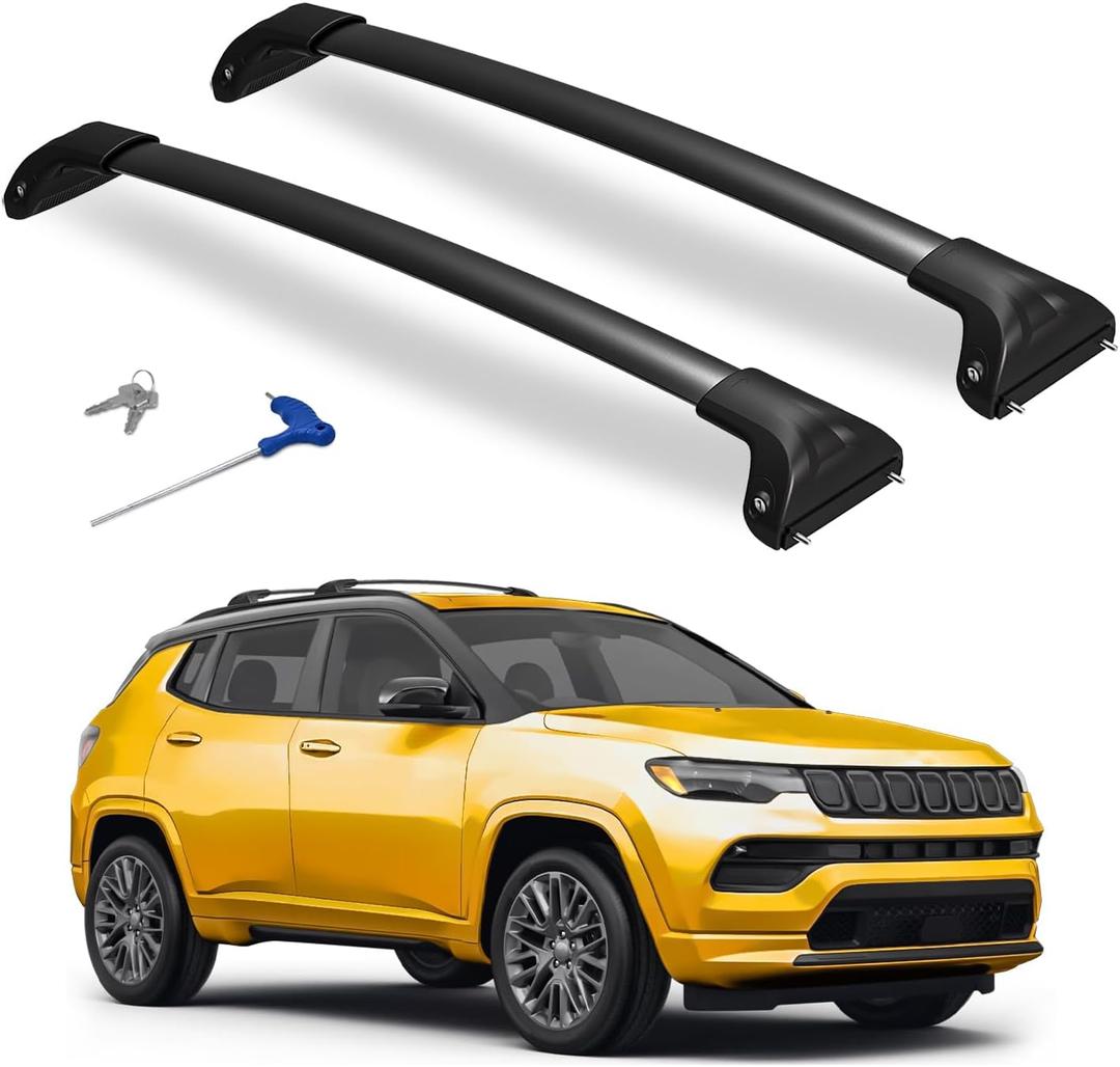 300lbs Roof Rack Cross Bars Compatible with Jeep Compass 2018-2025, Heavy Duty Aluminum Lockable Car Roof Rails Crossbar for Rooftop Cargo Luggage Kayak Canoe Bike Snowboard Black
