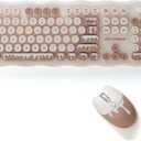 2.4G Full-Size Wireless Keyboard and Mouse Combo, Multi-Color Typewriter Style Round Keycap, Cute Candy Colors, Compatible with Notebook, PC (Ice Cream)