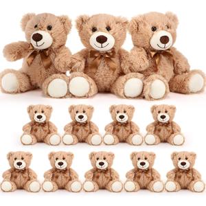 HyDren 12 Pieces Valentines Bears Stuffed Animals Soft Plush Toy Bears for Birthday Party Easter Wedding Baby Shower Christian Charity Donation Supplies (Light Brown)