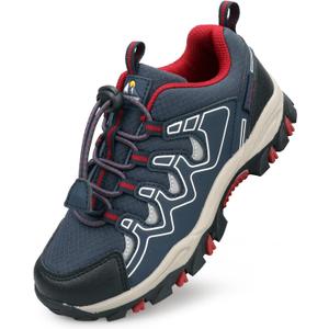 Boys Girls Hiking Trail Shoes Waterproof Slip Resistant Outdoor Trekking Walking Running Sneakers(Little/Big Kids) (Navy Blue Red), 37