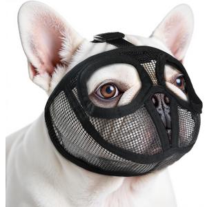 French Bulldog Muzzle, Soft Mesh Short Snout Dog Muzzle with Eye Hole for Biting, Chewing, Barking (XS, Black)