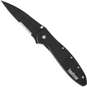 Kershaw Leek, BlackWash Pocket Knife (1660BLKW); 3 Sandvik 14C28N Steel Blade, 410 Stainless Steel Handle, BlackWash Finish, SpeedSafe Assisted Open, Frame and Tip Locks, Reversible Pocketclip; 3 OZ