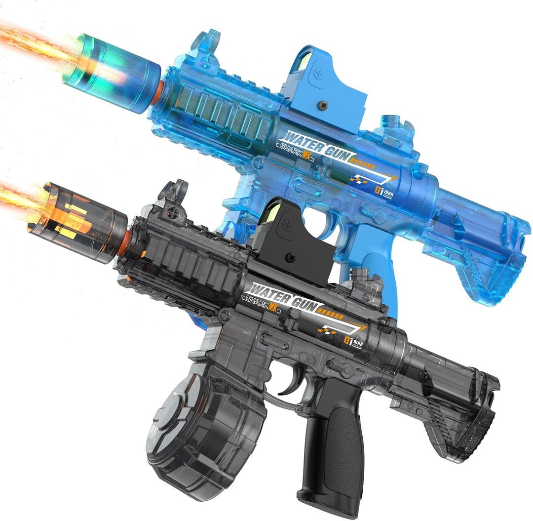 2 Pack Electric Water Gun for Kids Adults,2026 New Transparent Water Blaster Squirt Guns with Flashing Light,Range up to 28FT, Summer Outdoor Toy for Swimming Pool Beach Party(Grey Blue)