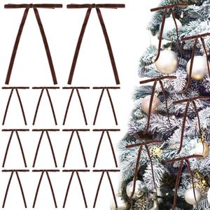 Apeseek 40 Pcs Brown Velvet Christmas Tree Bows 3/8'' Wide, 6x8 Inch Pre-Tied Vintage Brown Xmas Bows for Door Garland Wreath Gifts and Home Decor