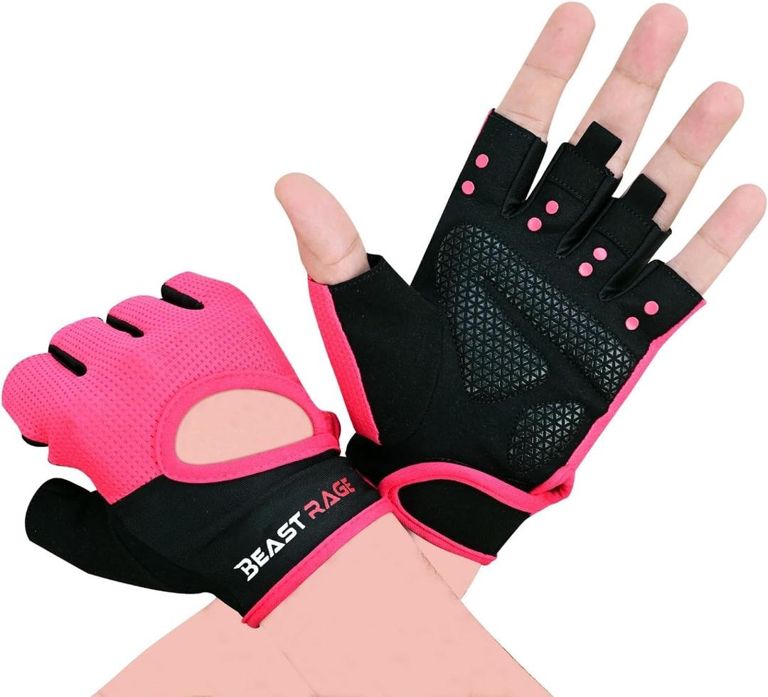 BEAST RAGE Workout Gloves for Men & Women - Fingerless Gym Gloves with Palm Protection, Breathable & Lightweight for Weightlifting, Cycling & Pull Up (Medium, Magenta)