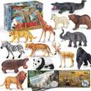 13 Pack Wild Animal Toys with Educational Booklet and Gift Box, Realistic Safari Animals Figures for Kids, Plastic Zoo Animals Figurines for Toddler Ages 1-3, Jungle Birthday Party Favor for Boy Girl, 5-6.5 inches