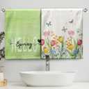 Hello Spring Flowers Kitchen Towels Tulip Floral Bathroom Hand Towel Green Summer Tulip Butterfly Dish Towels Soft Absorbent Bathroom Towels for Farmhouse Home Kitchen Decor