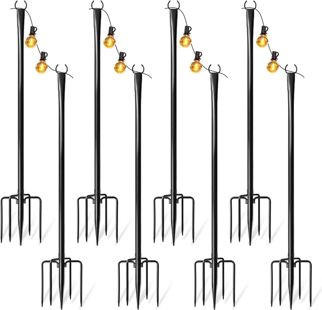 8 Pack String Light Poles for Outside, Adjustable Metal Patio Light Poles