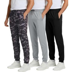 Real Essentials 3 Pack: Men's Tech Mesh Active Athletic Casual Jogger Sweatpants with Pockets (Medium)