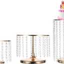 uxcell 3pcs Metal Cake Stand with Crystal Bling Pendants, Round Dessert Cupcake Display Plate for Wedding Event Birthday Party Dessert Table, Gold