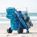 Tommy Bahama Wonder Wheeler Deluxe Folding Beach Cart, Portable Caddy for Towels and Beach Accessories, Stores 48-Quart Cooler & 4 Chairs, Blue