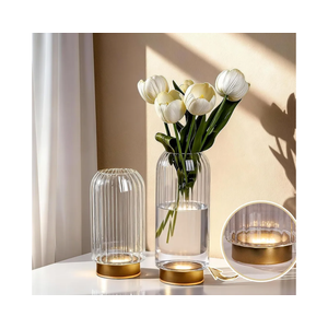 Valentine's Day LED Flower Vase with Lights,Set of 2 Battery Operated Flower Vases with Timer Hand Blown Vase to Light Up Roses, Tulips,Centerpieces for Wedding Gift for Wife,Valentine's Day Clear