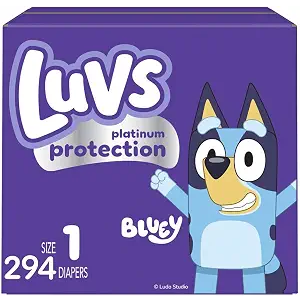 Luvs Size 1 Baby Diapers, Platinum Protection Bluey Diapers for Day & Night,Size 1 (8-14 lbs), 294 Count