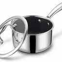 1-Quart Nonstick Saucepan with Lid, Tri-Ply Stainless Steel Pot with Stay-Cool Handle & All Cooktop Compatibility (Gas, Ceramic, Electric) - Non-Stick