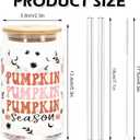 Whaline 2 Pack Halloween Drinking Glasses 16oz Scary Pumpkin Glass Cup Orange Pink Iced Coffee Cup with Lid Straw for Fall Halloween Cocktail Whiskey Beer Soda