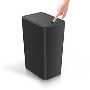 Hemoton 14l Trash Can with Lid, Press-top Garbage Bin for Kitchen and Bathroom, Black Plastic Waste Basket for Office and Narrow Spaces, Pack of 2
