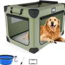 42 Inch Collapsible Dog Crate, Portable Dog Travel Crate for Large Dogs, Oxford Fabric Pet Carrier with 3 Mesh Doors, Plush Mat and a Foldable Bowl for Indoor & Outdoor, Green