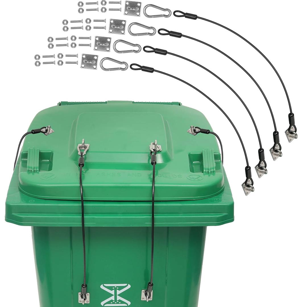 TonGass Garbage Trash Can Lock with Wire Ropes and Stainless Steel Hasps | Universal Trash Can Lock for Various Bins, Garbage Bin Lock for Animals, Bear and Squirrel Proof