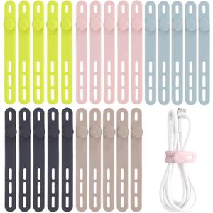 Oligei 25 Pcs Silicone Cable Ties, Cable Ties Reusable, High Elasticity Cord Wraps for Electrical Cords, Cord Organizer for Earphone, Phone Charger(Colorful)