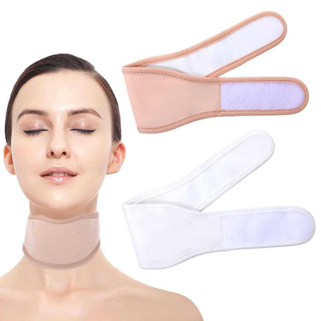 2 Pcs Thyroid Castor Oil Neck Wrap Reusable Organic Castor Oil Neck Pack for Thyroid Adjustable Castors Oils Compress Pack, Less Mess, Oils Not Included (White, Skin Color)