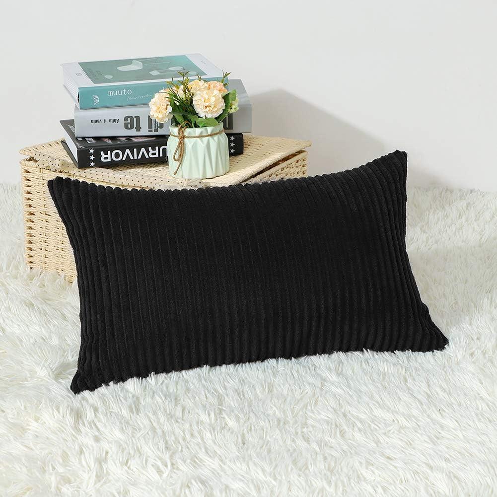 Artscope Cozy Striped Corduroy Pillow Covers Super Soft Decorative Oblong Throw Pillow Covers Case Cushion Covers for Sofa Couch Bedroom Car Decor 12 x 20 Inches, Black