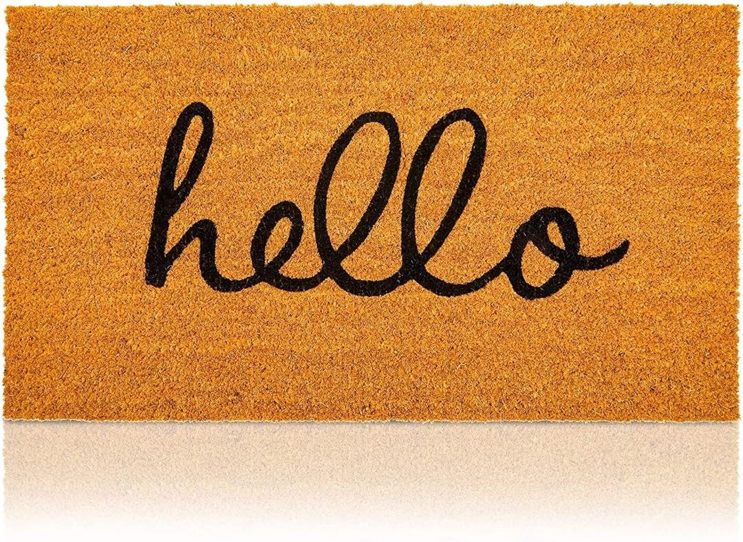 Juvale Hello Coco Coir Doormat for Patio and Front Door - Natural Coconut Fiber Coco Coir Rug Welcome Matt Outdoor -17 x 30 in
