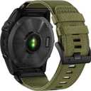 Abanen Upgraded Quick Fit 22mm Nylon Watch Bands for Garmin Fenix 8 47mm / Fenix 7 / epix Pro 47mm, Adjustable Webbing Sports Strap with Stainless Steel Clasp for Instinct 3 45mm, Fenix 6/5 (Military Green)